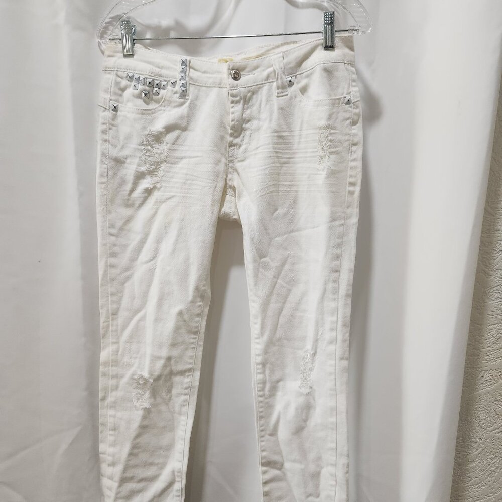 Flying Monkey Distressed white Denim Jeans with studded accents 4 / 27
